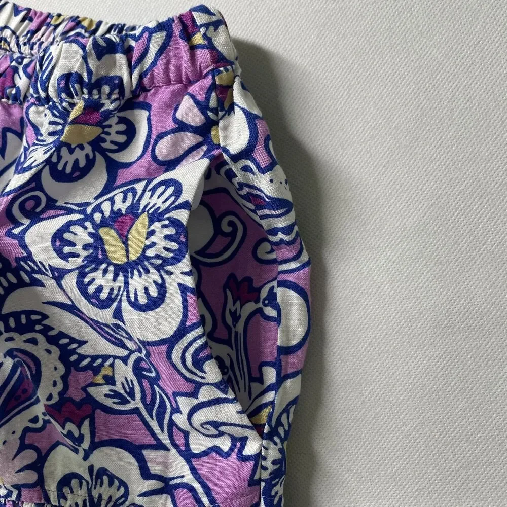 LOFT Beach Tiered Maxi Skirt Purple Blue Floral Paisley Linen Blend Size M-(dmp)